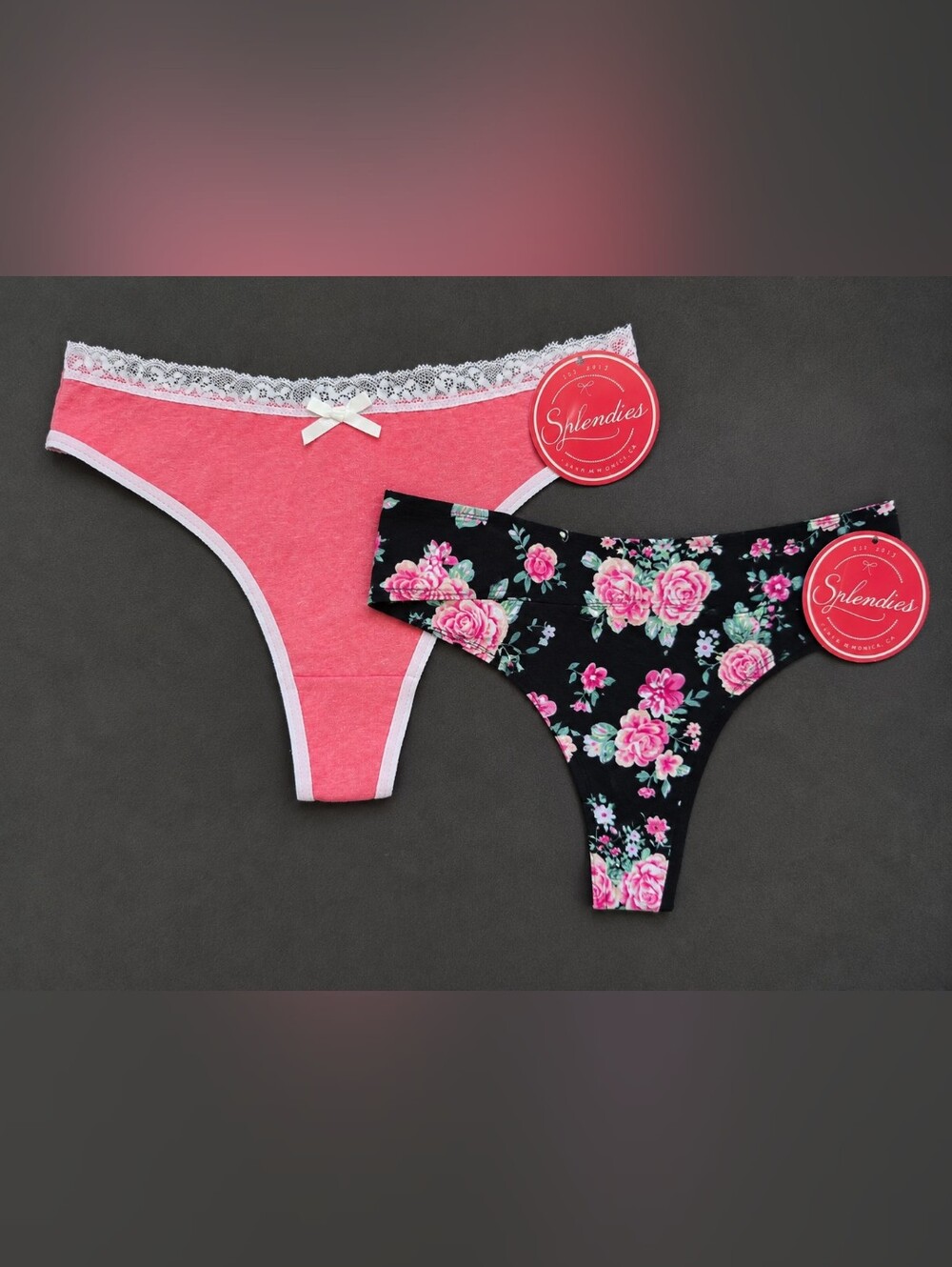Splendies Girls' Pink & Black Floral Thong 2-Pack